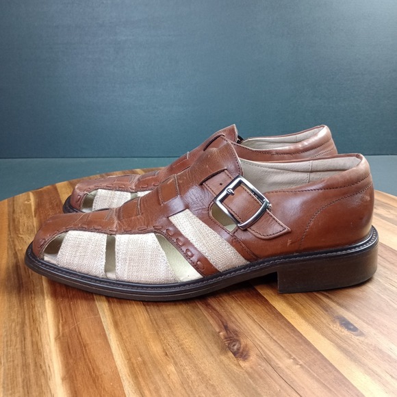 Stacy Adams Fisherman Sandals Leather Mens Sz 9.5 M Brown Two Tone Closed Toe - Picture 1 of 12